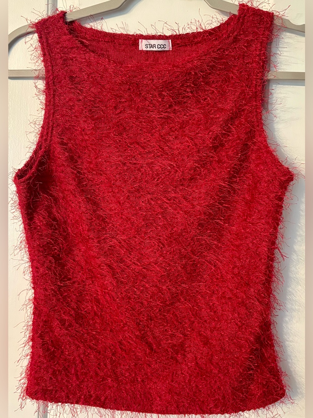 Red Fuzzy Knit Tank Top - Size M